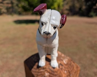 Heavy Cast Iron RCA Nipper Dog Bank Coin Money Bank Glass Eyes