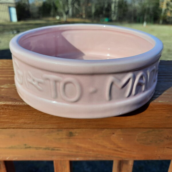 Vintage Pink Art Pottery Man's Best Friend His Dog Bowl Dish Home Decor Marked McCoy USA Pet Supply