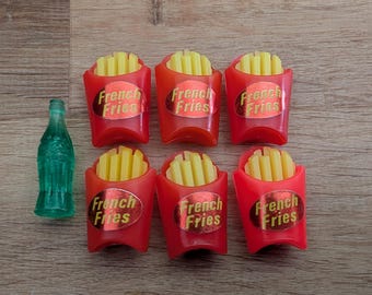 6 Vintage 1980's French Fries Plastic Charms Bracelet or Necklace & Mini Coke Bottle Resell