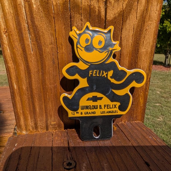 Adorno para placa de matrícula de porcelana estilo vintage Felix Chevrolet Winslow B. Felix, letrero de gasolina Felix The Cat