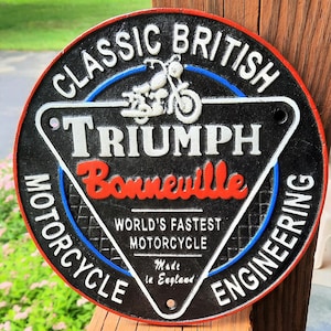 Heavy Cast Iron Triumph Bonneville Classic British Engineering Wall Sign Plaque Motorcycle Advertising Sign