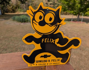 Huge Large Porcelain Felix Cat Winslow B Felix Chevrolet Chevy Los Angeles California Sign