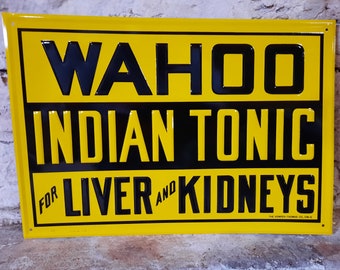 Vintage NOS New Old Stock Wahoo Indian Tonic For Liver And Kidneys Embossed Sign Kemper Thomas Co Cin Ohio