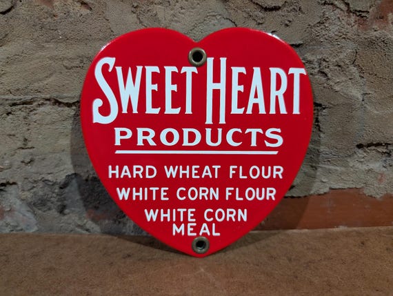 Vintage Style Porcelain Sweet Heart Products Sign Hard Wheat Corn Flour White Corn Meal 5 Inch Sign