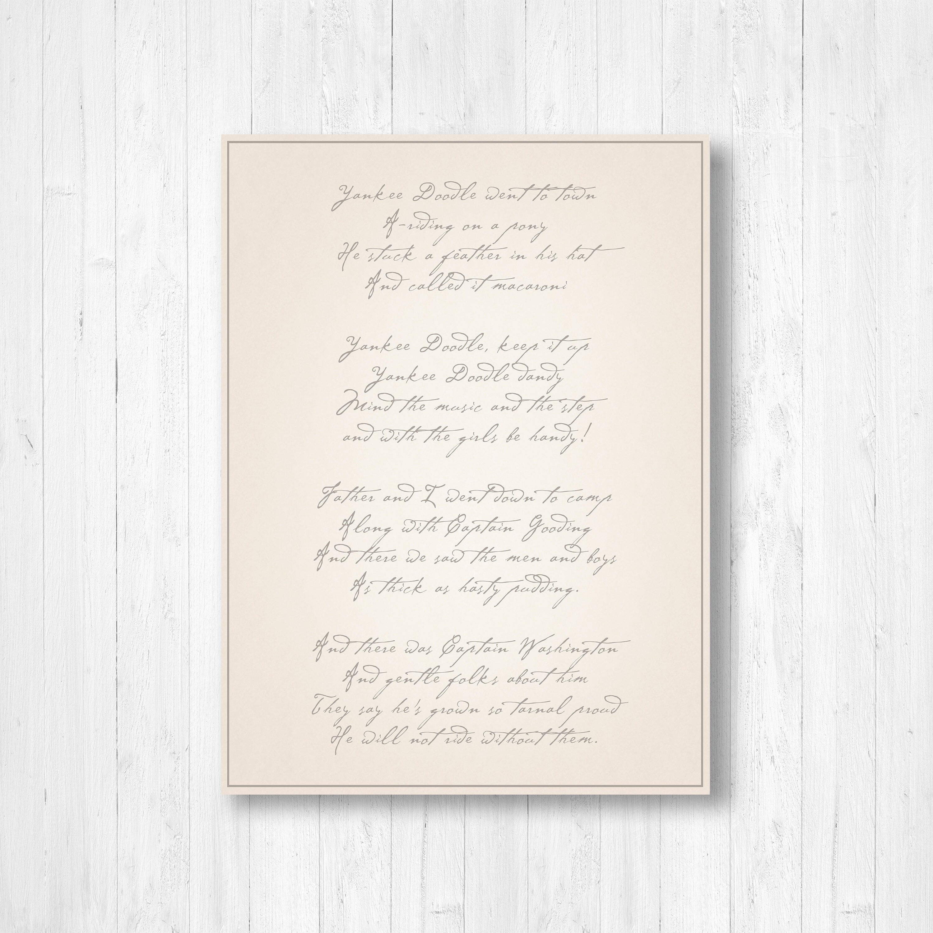 Yankee Doodle Print Yankee Doodle Sign Neutral Patriotic Canvas Simple Word Art Yankee Doodle Decor Old Classic Songs Song Lyrics Sign