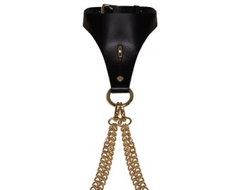 Black Leather Choker Collar with Chain Leash – Handmade Diva Day Collar