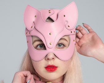 Leather Sexy Cat Mask, Woman Kitten Mask for Pet Play, Gift