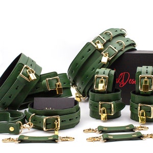 Lockable Bondage Restraint Sets with Buckles and Locks,  Lockable Handcuffs Wrist Ankle Cuffs, Collar with Locks, Waist Belt, Anniversary