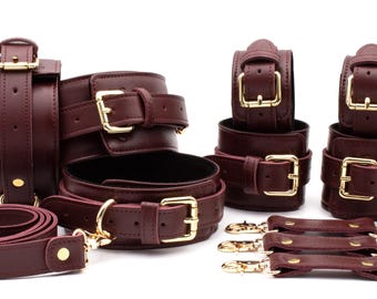 Leather Restraints Kit with Soft Lining, Luxury Bondage Sets for Women, Couples Anniversary Gift