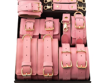 Pink Leather Accessory Set – Adjustable Cuffs and Straps