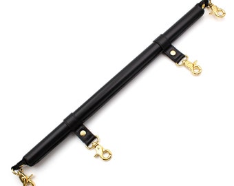 4 Point Spread Bar with Cuff Hooks For BDSM Bondage Restraint for Legs Hands Wrist Ankle Extendable Leather Spreader Bar