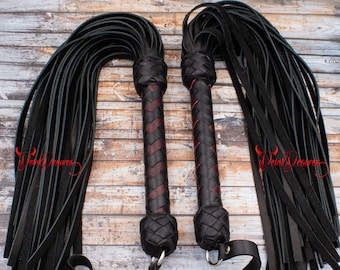 Black Leather Flogger 50 Falls  for BDSM Game Heavy Duty Whip