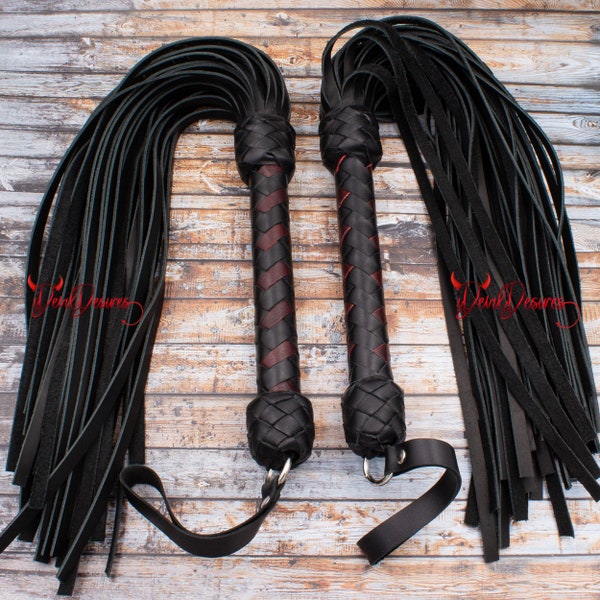 Black Leather Flogger 50 Falls  for BDSM Game Heavy Duty Whip