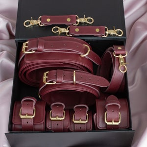 Luxury Wedding Gift for Couples – Leather Bondage Set 2in1 to 6in1 – Restraints & Harness for Women – Romantic Anniversary Gift