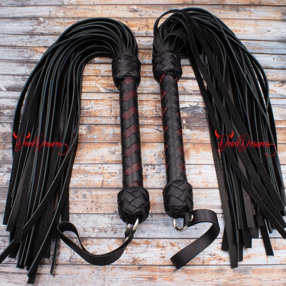 Black Leather Flogger 50 Falls  for BDSM Game Heavy Duty Whip, Anniversary Gift