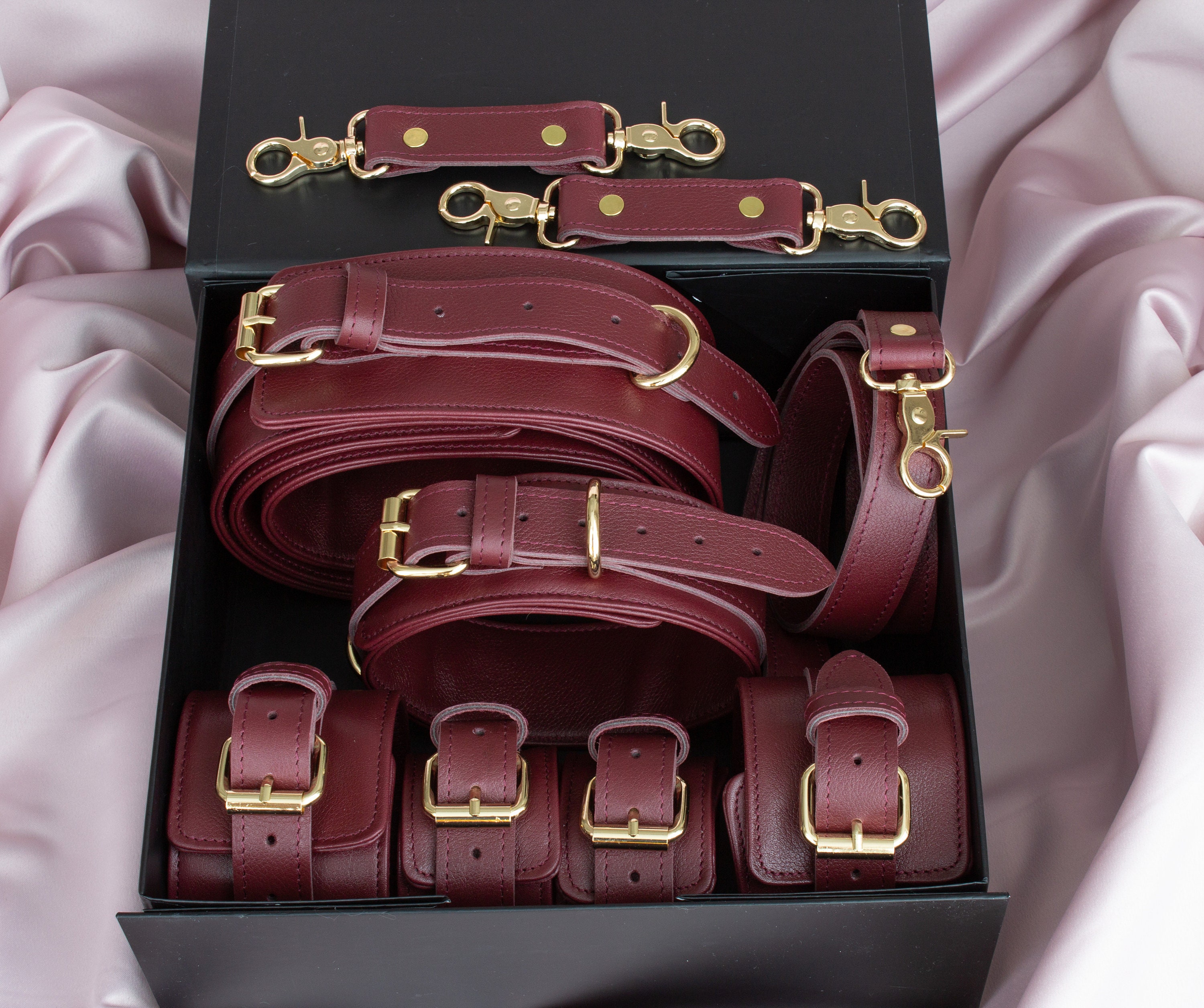 BDSM Luxury NEW Set gold Leather Bondage, BDSM Gear, Premium Restraints sado