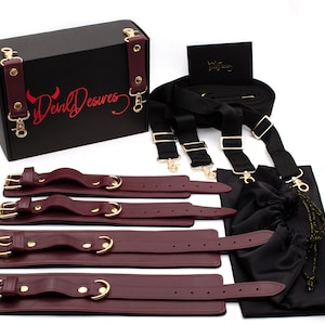 Burgundy Bed Straps Set for Women, Bed Strap Restraints with cuffs, Bed Fixation, Anniversary gift