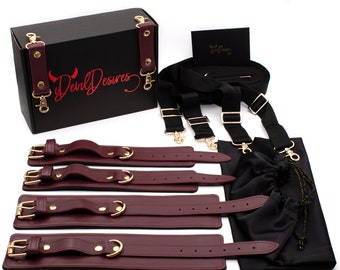 Burgundy Under Mattress System Straps, Bed Restraints Straps, Bedroom Sex Game for Couples, Under Mattress Restraint Kit System