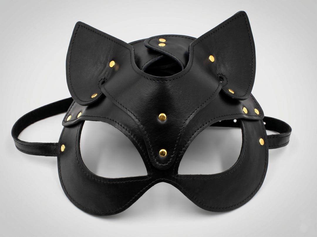 Black Adjustable Leather Cat Mask – Catwoman Style Mask, Gift for ...