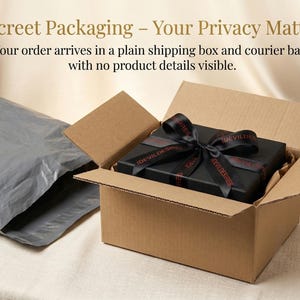 Discreet packaging shipping box protecting privacy for BDSM products, secure delivery luxury bondage accessories.