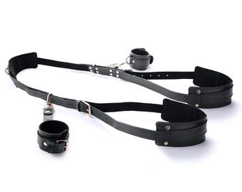 Leather Thigh Restraint Sling, Wrist Cuffs Bondage Set