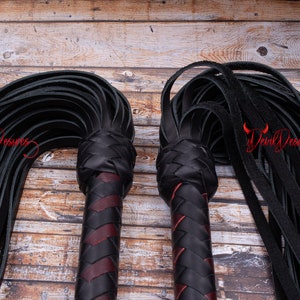 Black Leather Flogger 50 Falls for BDSM Game Heavy Duty Whip, Anniversary Gift image 6