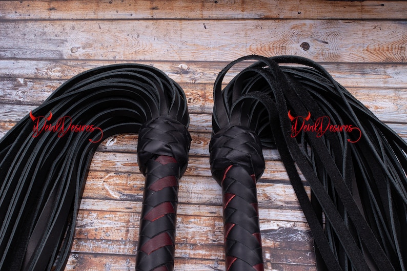 Black Leather Flogger 50 Falls for BDSM Game Heavy Duty Whip, Anniversary Gift image 6