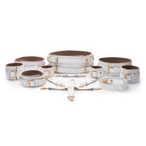 Premium 5 Pieces of White Leather Restraint Set, Anniversary gift
