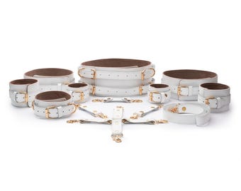 Premium 5 Pieces of White Leather Restraint Set, Anniversary gift