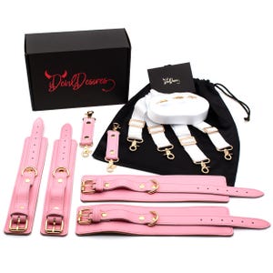 Pink Bed Straps Set for Women, Bed Strap Restraints with cuffs, Bed Fixation, Anniversary gift