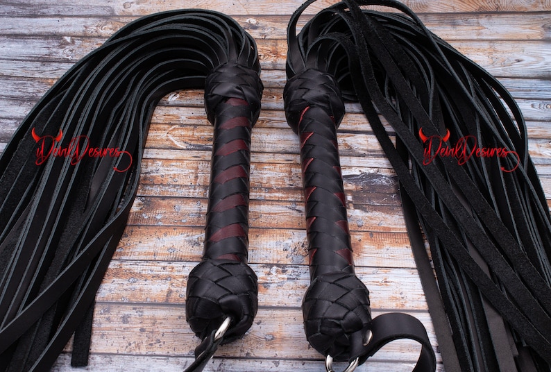 Black Leather Flogger 50 Falls for BDSM Game Heavy Duty Whip, Anniversary Gift image 5