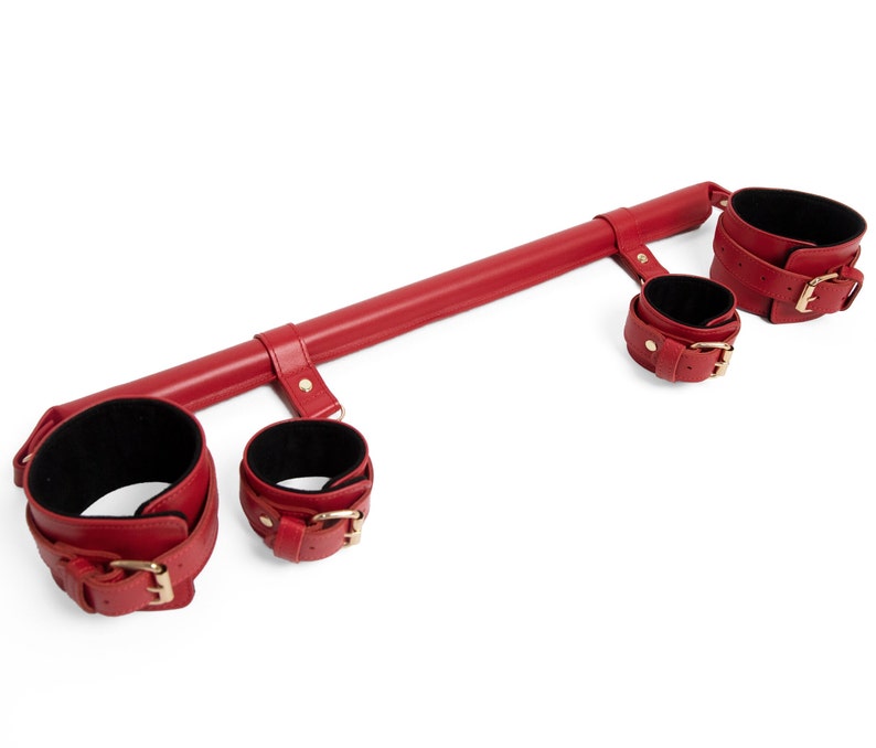 4 Point Spreader Bar, Restraints Spreader Sets with Cuffs and Collar, Leather Spreader Bar for Legs, Bondages BDSM Game, Anniversary Gift