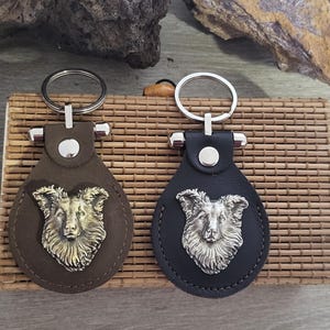 Long haired border Collie leather keychain,Long haired border Collie puppy leather gift metal keychain, Border Collie Pet lover keychain