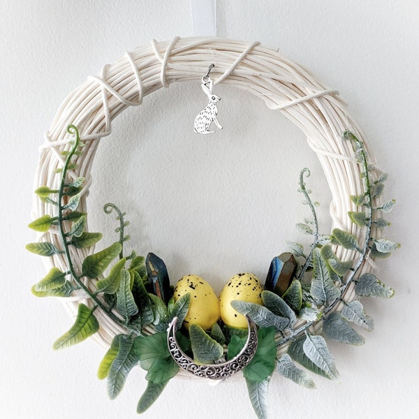 Small Spring Moon wreath with crystals for Ostara/Easter - Spring Equinox