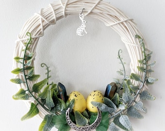 Small Spring Moon wreath with crystals for Ostara/Easter - Spring Equinox