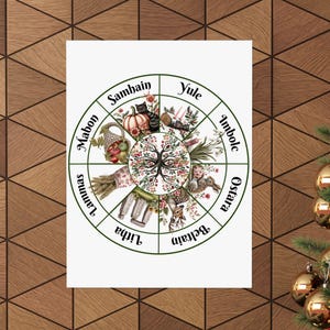 Wheel the Year Print -  Wall Art Home Decor, Celtic Wiccan Celestial Poster, Witchy Artwork - Tree of Life Ygdrassil (Ships from USA)
