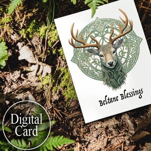 Beltane Blessings greeting card - digital page, printable pdf file - witchy sabbat holiday nature boho Celtic knot - Letter and A4 sizes