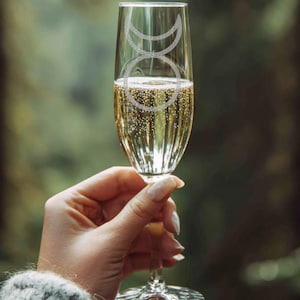 Horned God Champagne Flute: laser engraved glass hand fasting gift wedding altar chalice