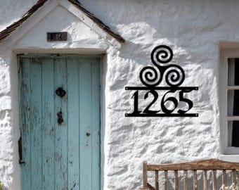 Custom Triskelion Address Sign: Steel Celtic House Number Metal Outdoor Address Plaque, several sizes