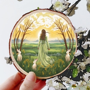 Ostara plaque - XL wood slice Easter holiday decoration altar tile - witchy Celtic