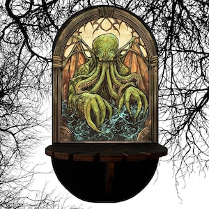Cthulhu shelf - wooden witchy devotional shelf for candles, crystals, and curios