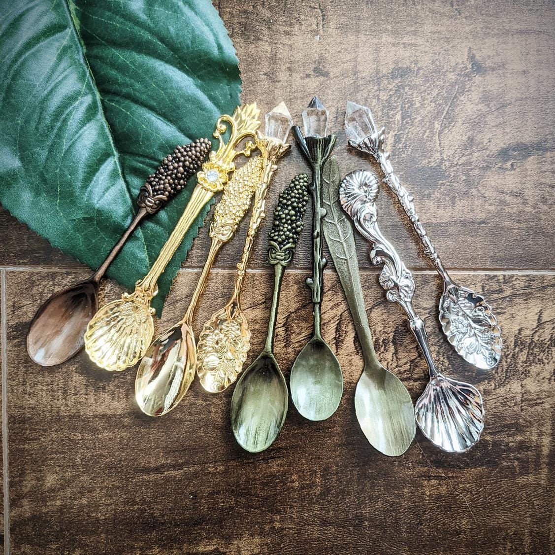 Herbal spoons - crystal, floral, thistle spoons for witches, fairies, merfolk, and tea drinkers