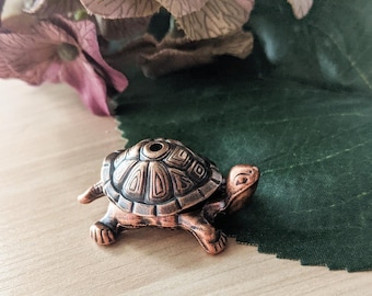 Tiny copper turtle incense holder - copper, silver, gold