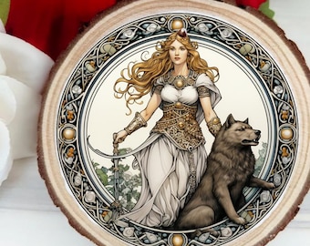 Freya ornament - large wood slice for Yule/Christmas - Norse mythology - warrior