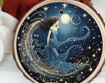 Rhiannon ornament - large wood slice for Yule/Christmas - Celtic night goddess