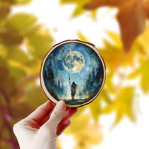 October Full Moon Plaque - Hunter's Moon - XL Wood Slice Holiday ...