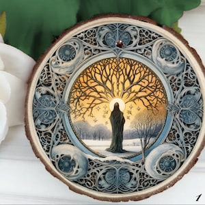 Winter Solstice ornament - large wood slice for Yule/Christmas