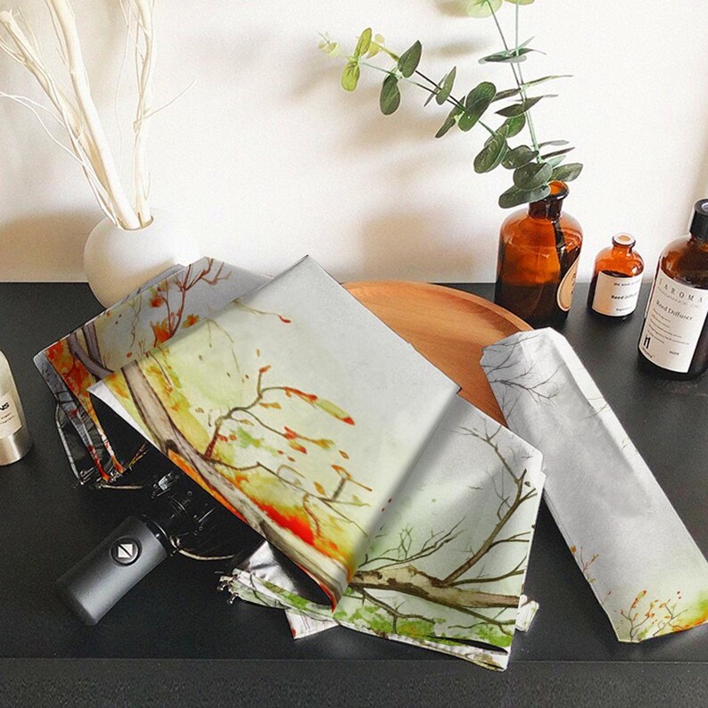 Vier Jahreszeiten Taschenschirm: Winddicht Witchy Nature Cycle Art, UV-beständige Reise Bild 2