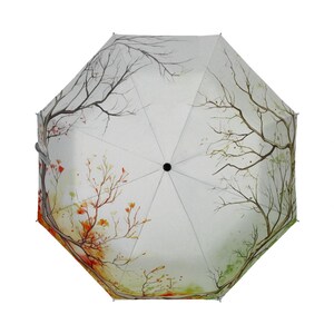 Vier Jahreszeiten Taschenschirm: Winddicht Witchy Nature Cycle Art, UV-beständige Reise Black