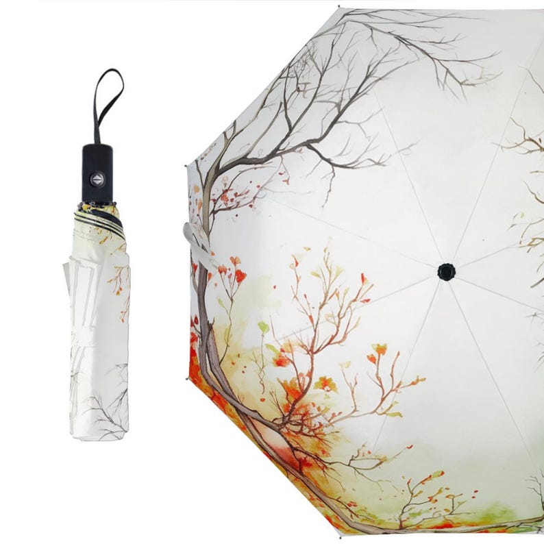 Vier Jahreszeiten Taschenschirm: Winddicht Witchy Nature Cycle Art, UV-beständige Reise Bild 4
